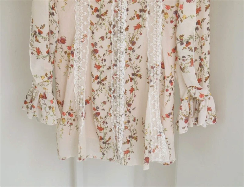Lace Chiffon Mini Dress Women New Arrivals V-neck Lace Up Slim-fit Floral Print Flared Sleeve Dresses Sweet Sexy Female Spring A