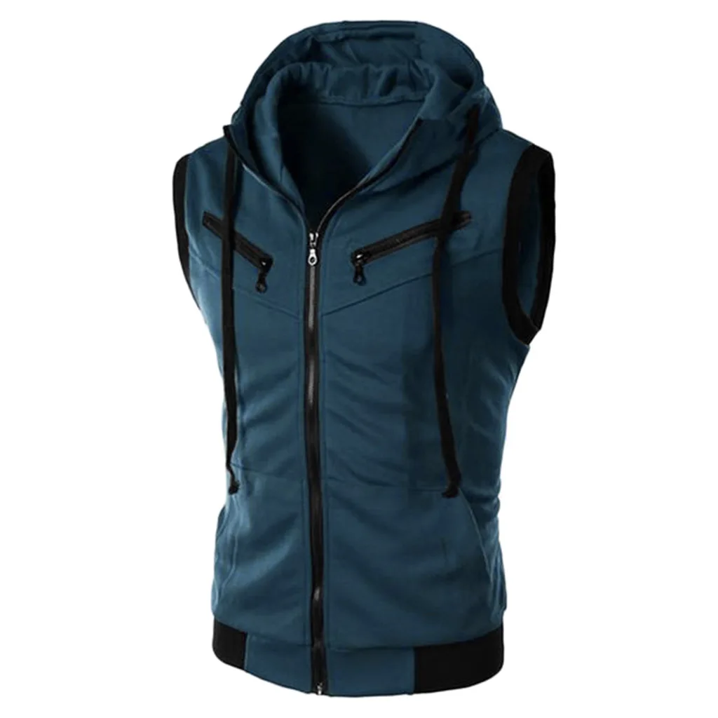AliExpress Hot Selling Batches Summer New Style Men's Hooded Sleeveless Vest Solid Color Casual Slim Fit Waistcoat M-5xl