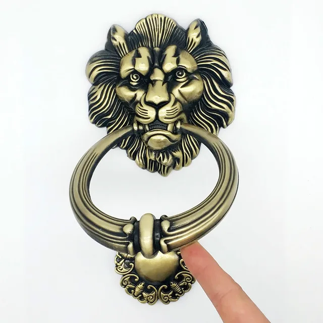 20 см Большой античный дверной молоток льва дверные ручки льва Львы мебель для домашнего интерьера металлическая ручка - Цвет: Green Bronze