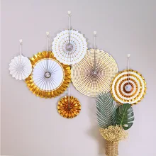6pcs/set Chinese Printing Vintage Wheel Tissue Paper Hanging Fans Flower Craft For Birthday Party Wedding Baby Shower Decoration
