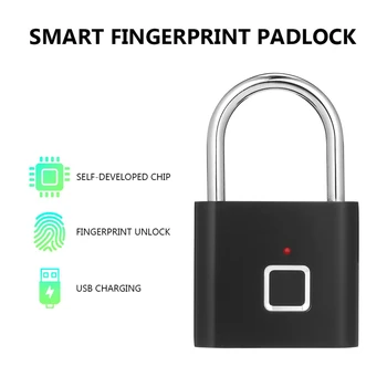 

Smart Fingerprint Padlock Lock USB Rechargeable IP65 Waterproof indoor and outdoor for Lockers Bags Luggages Storage Bicycle