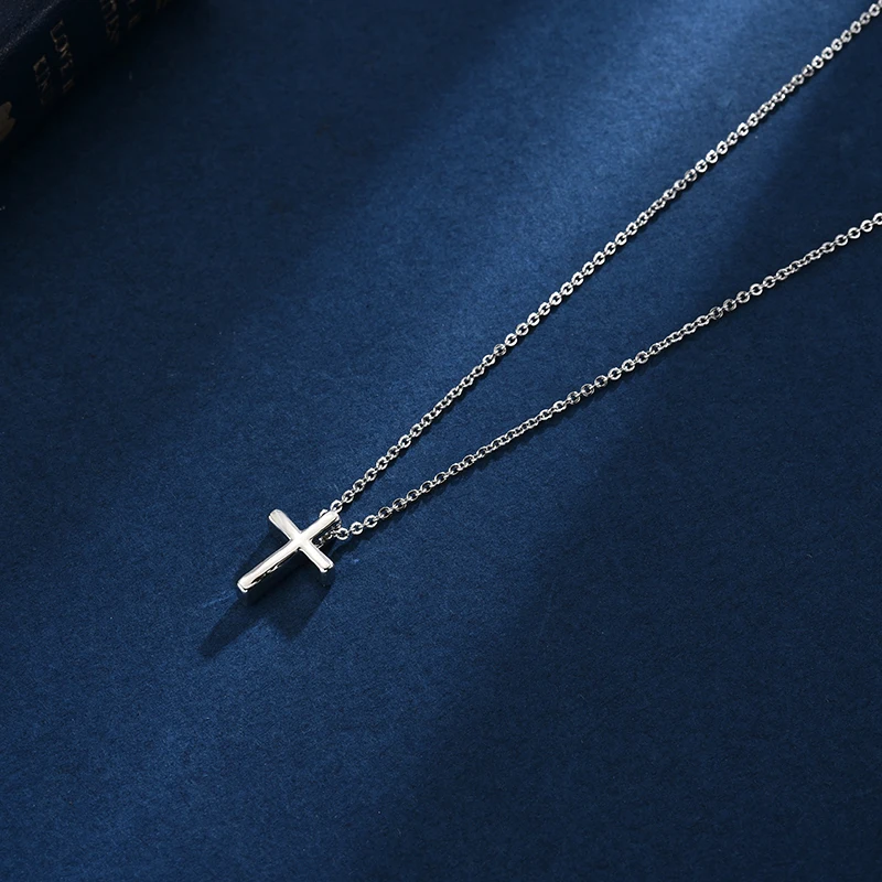 New 925 Sterling Silver Necklace Smooth Shiny Cross Choker Simple Pendant Clavicle Chain Gift For Girl Exquisite Jewelry SKN005 - Image 4