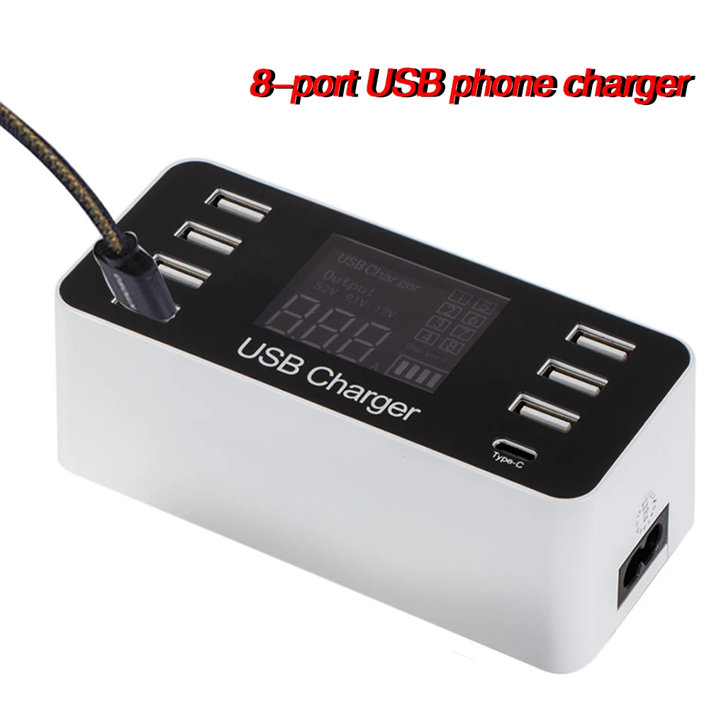 

8 Port Smart USB Charging Station with LCD Digital Display 40W Multi-Port Charger for Smart Phone Tablet PC AU EU US UK Plug