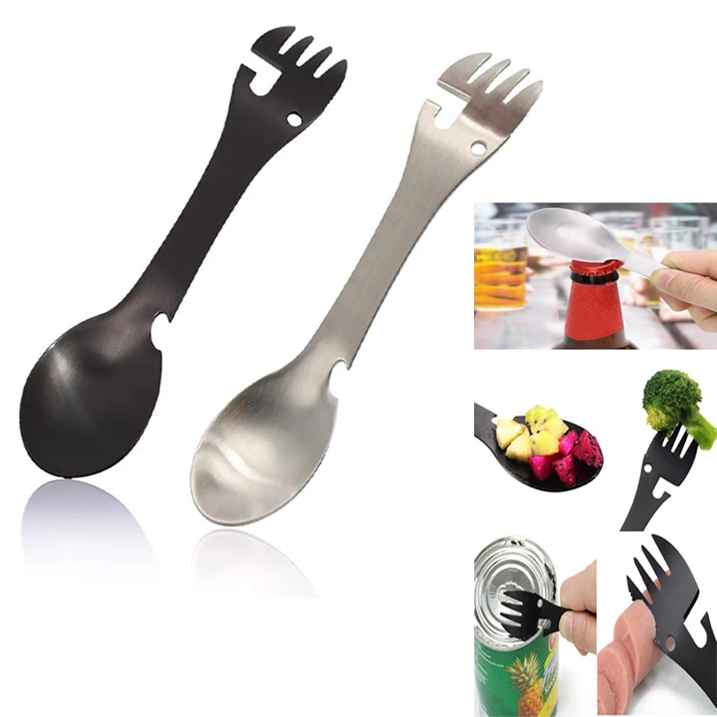 Portable Cutlery Tableware utensil fork flatware multi tool stainless steel spoon bottle can opener Spork Picnic camp