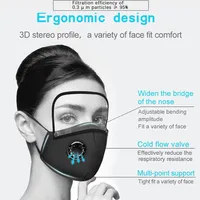 Reusable Washable Face Masks with10 Replaceable Pm2.5 Filter Mouth Mask Dust Windproof Cotton Valve Respirator with Goggles Mask 2