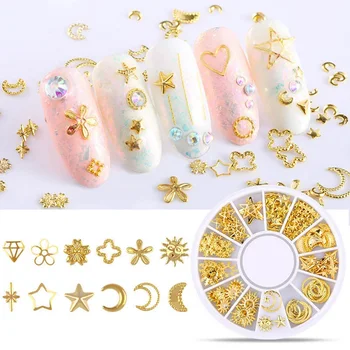 

Mix Gold Nail Rivet Star Moon Pearl Rhinestones Design Punk Nail Jewlery Silver 3D Nail Art Decoration For Manicure