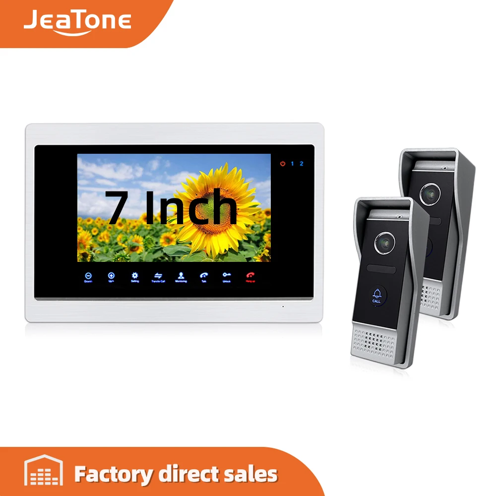 Видеодомофон JeaTone 7 дюймовый дверной звонок 2 IR Night 1200TVL с камерой и 1 TFT сенсорная