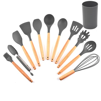 

11Pcs/set Silicone Kitchen Utensil Set Non-stick Silicone Cooking Tools Kitchenwares with Wooden Handle SNO88