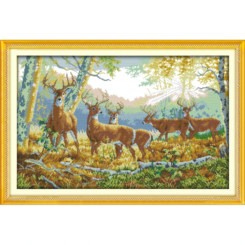 

Everlasting love Five deer in forest Chinese cross stitch kits Ecological cotton stamped 11 14CT DIY wedding decoration for home