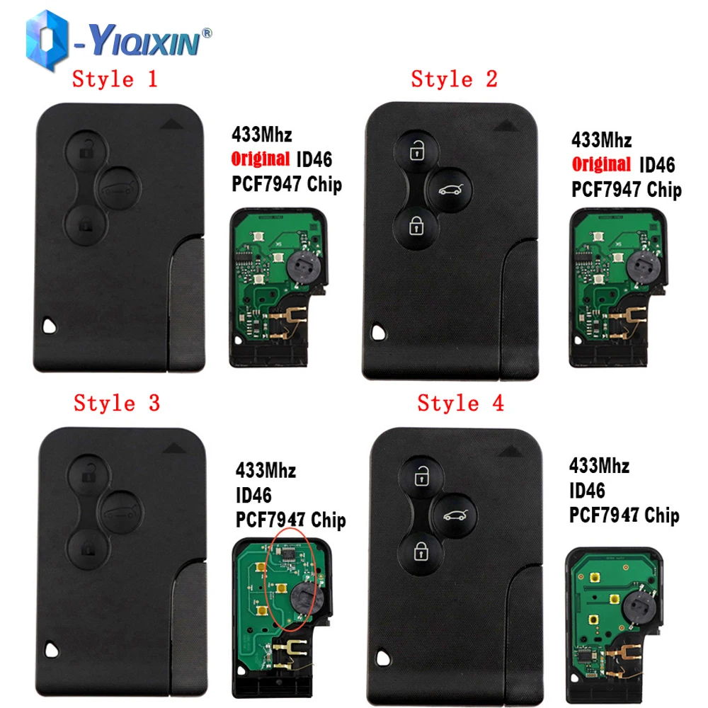 YIQIXIN Smart Card Keyless 3 Buttons For Renault Clio Logan Megane 2 3 Scenic 433Mhz ID46 PCF7947 Chip Remote Car Emergency Key yiqixin 2 button remote car key for renault laguna espace velsatis 2001 2006 auto fob smart card keyless entry id46 pcf7947 chip