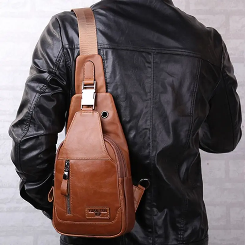 Men's Shoulder Bag Sling Chest Pack Earphone Hole Sports Crossbody Handbag