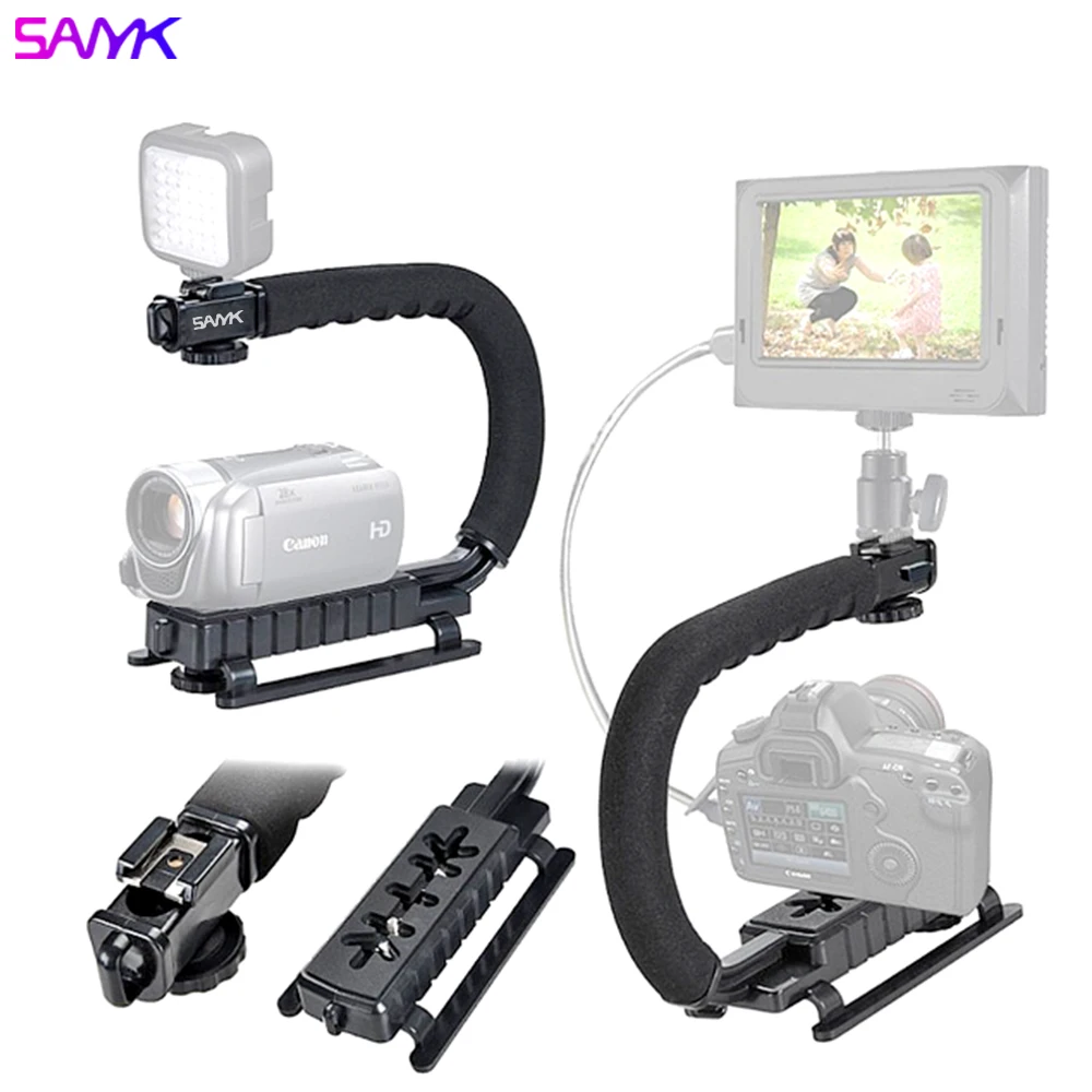 Sanyk-estabilizador de Vídeo para Câmera de Celular Estabilizador de Vídeo Incluindo o Microfone com Luz de Preenchimento de Led em Forma de u de u - Image 3