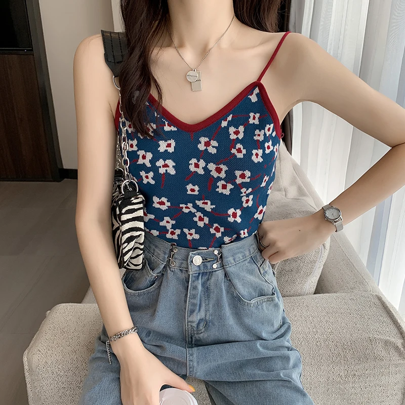 Floral-Print Decorative Camisole Slim-Fit Sweater Thin 2021 Women's Summer Camisole cheap bras