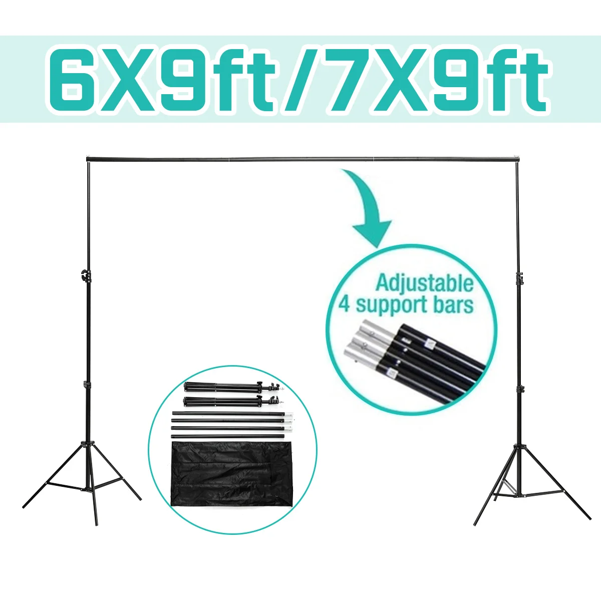 

Backdrops Frame Background Support System Photography Studio Background Holder Camera Photo Accessory + Storage Bag 2X3/2.4X3.0m