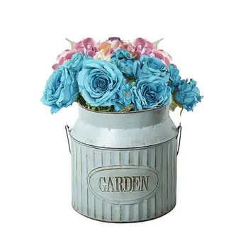 

Vintage Rural Style Iron Handle Flower Garden Shabby Vase Pot Succulent Plants Bucket Planter Decor Flower Pot
