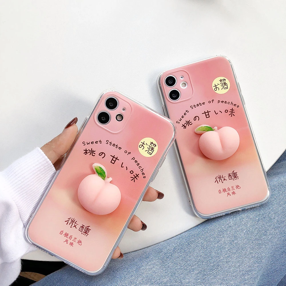 3d Cute Pink Peach Stress Reliever Phone Case For Iphone 5 5s Se 6 6s 7 8 Plus X Xs Xr 11 12 Pro Max Mini Soft Silicone Cover Phone Case Covers Aliexpress