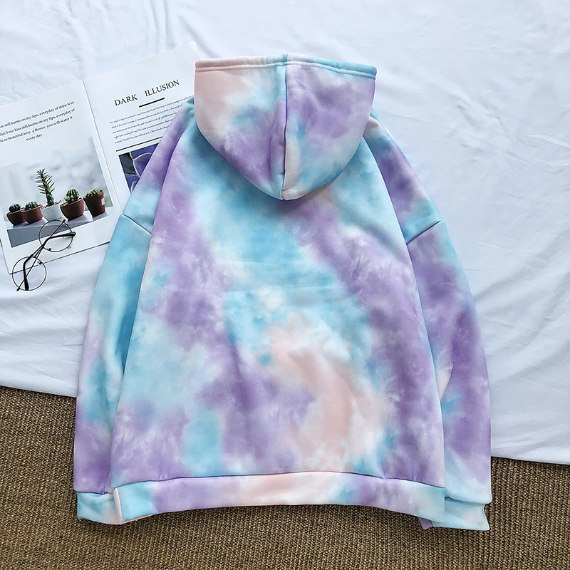Hip Hop Hoodies Men Fashion Tie Dyed Casual Plus Velvet Hooded Sweatshirt Man Streetwear Wild Loose