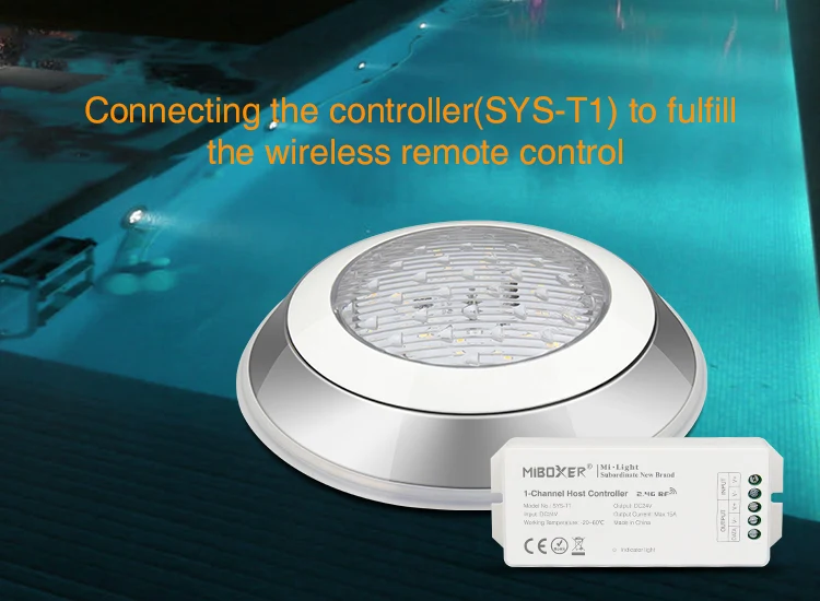 Miboxer 12W RGB+CCT LED Underwater Light IP68 Waterproof DC 24V SYS-RW1 Subordinate Lamp by SYS-T1 can wireless remote control underwater led strip lights