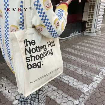 

British Style Vintage Original Printed Canvas Bag Simple Ins Eco Shopping Bag Foldable Female Tote Women Large Capacity Designer