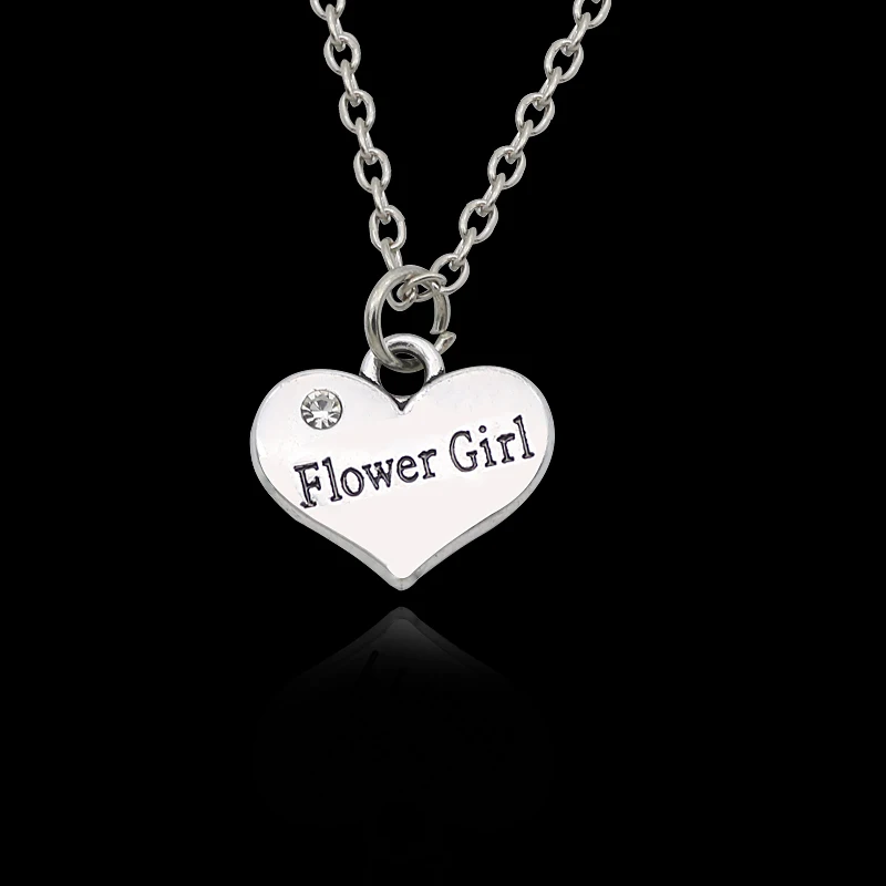 Best Friends Daddy Princess Baby Girl Flower Girl Charm Pendant Necklace Silver Rhinestone Love Heart Necklace For Women Collar - Окраска металла: FlowerGirl