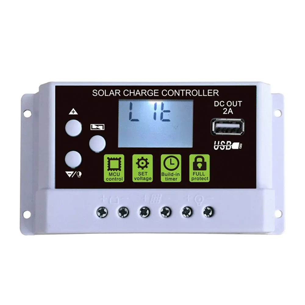 30A/20A/10A ШИМ модуляционный контроллер солнечного заряда 2.0A USB 12 в регулятор солнечного зарядного устройства Солнечный контроллер экран с подсветкой