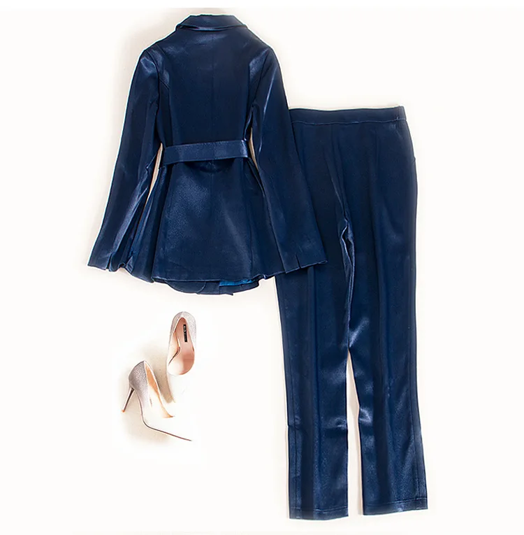 Women Pant Suits Formal Autumn and Winter New Satin Suit The Waist Jacket Is Casual Two-piece Professional Commuter Suit