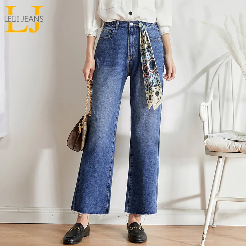 Женские повседневные джинсы LEIJIJEANS прямые с высокой талией новая модель 9212