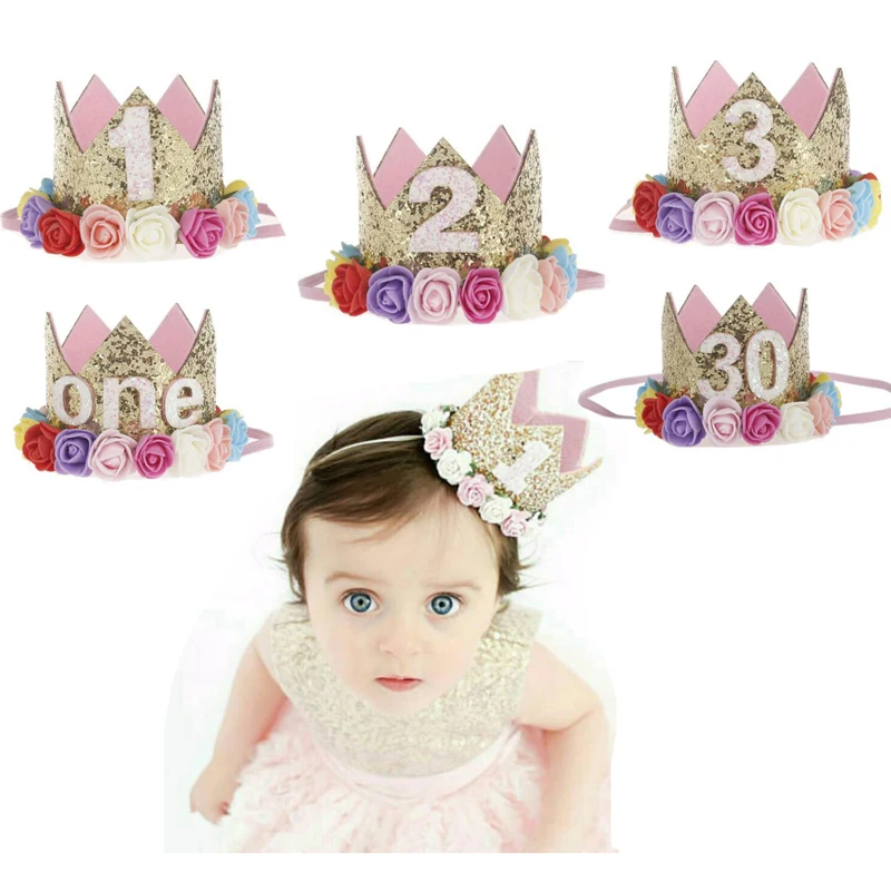 

1pcs Birthday Hats Decor Cap One First Birthday Hat Princess Crown 1st 2nd 3rd Year Old Number Birthday Party Decorations