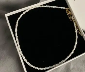 

4mm white baroque flat pearl necklace gold clasp extend chain natural Freshwater PEARL Women Jewelry 14'' 17'' 35cm 43cm