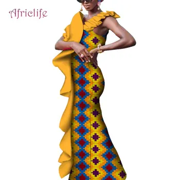 

One Pcs Slim African Wax Print Dresses for Women Bazin Riche Cotton Party Dress Dashiki Sexy African Fashion Clothing WY4135