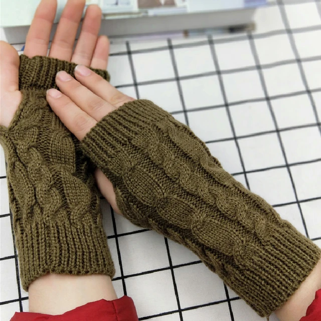 Gran oferta guantes de lana de mitones tejidos sin dedos guantes cortos cálidos para mujer guantes calentadores de tejidos a mano con brazo Vintage AliExpress