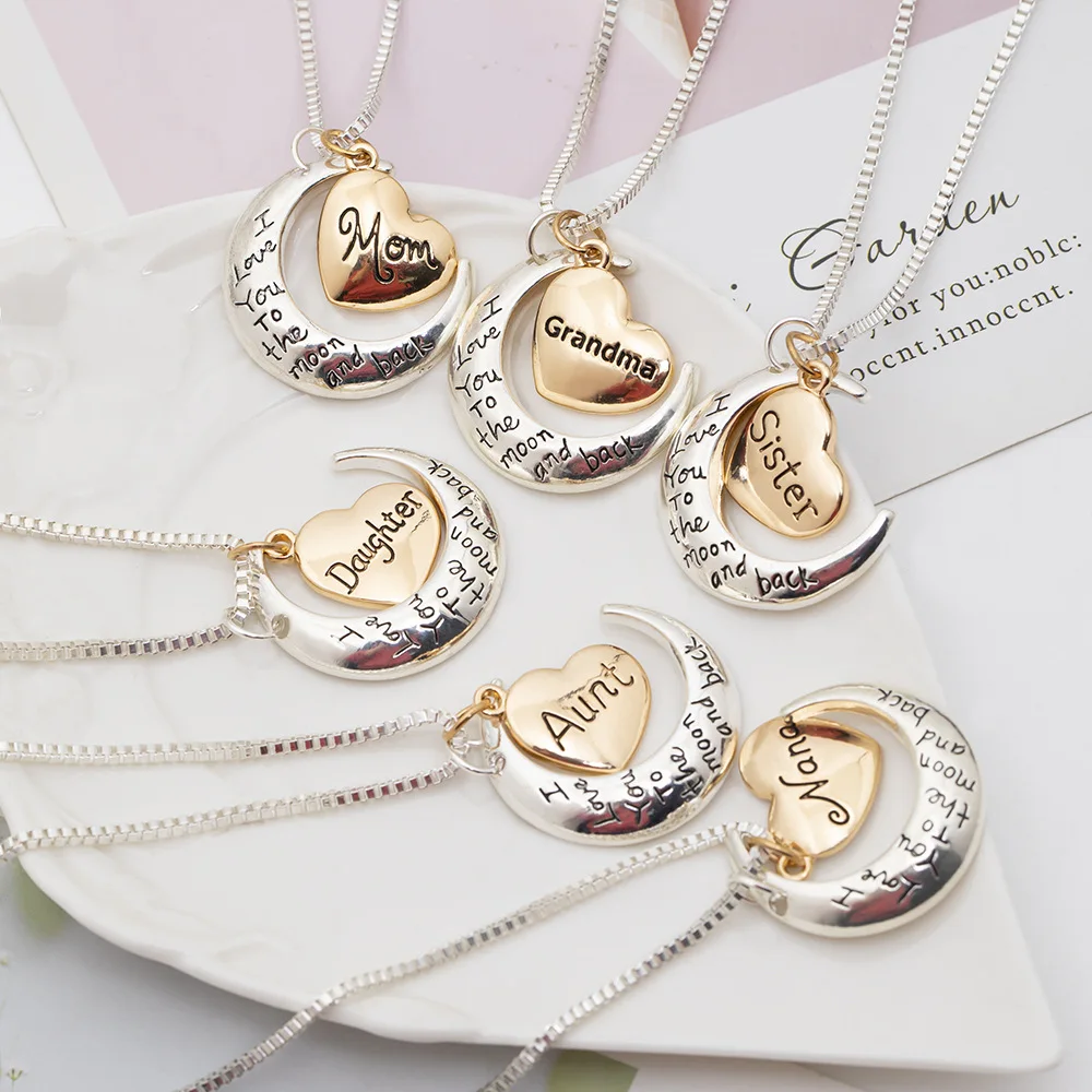 "I Love You to the Moon & Back" Heart Pendant Necklace for her
