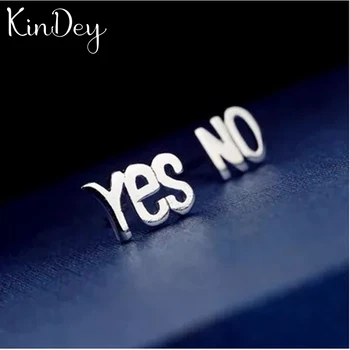 

Kindey New Korean Silver Color YES NO Earrings For Women Brincos Ethnic Bohemian Jewelry