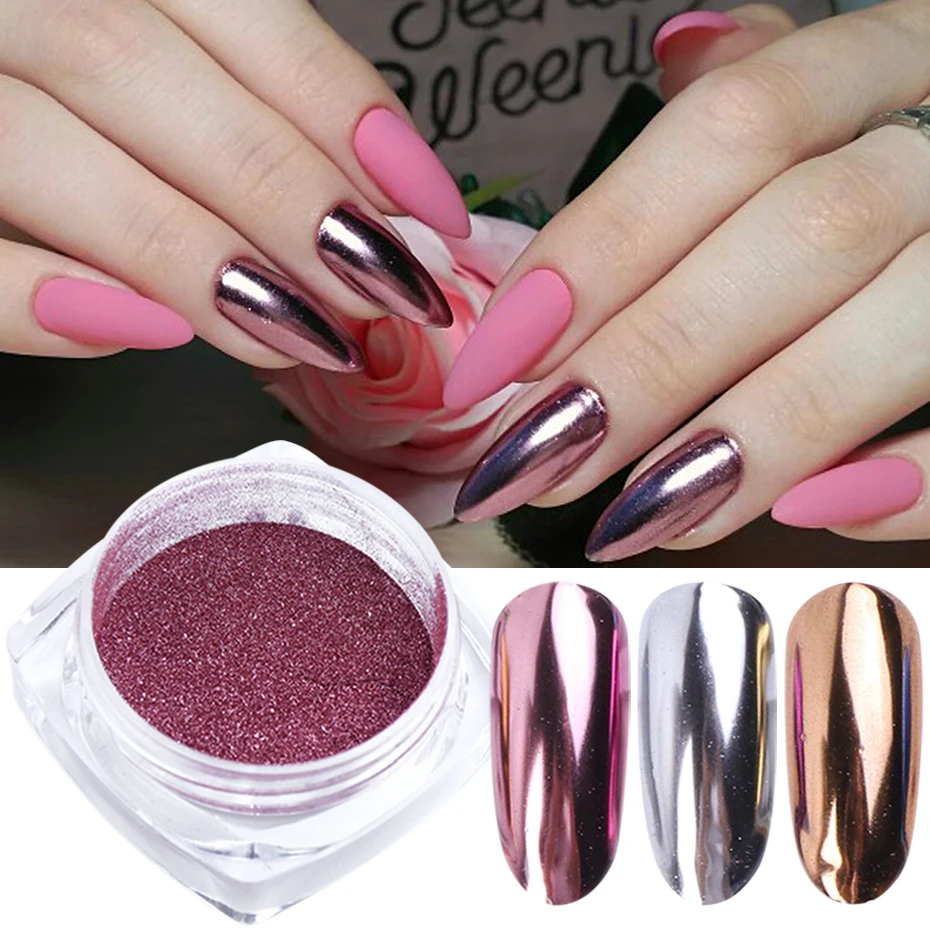 Nail Mirror Glitter Powder Metallic Rose Gold Silver Dust Sequins Uv Gel Polishing Chrome Flakes Pigment Decorations Jic Asx 2 Nail Glitter Aliexpress