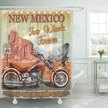 

Road Vintage Route 66 New Mexico Motorcycle America Shower Curtains 60 x 72 Inches with Plastic Hooks