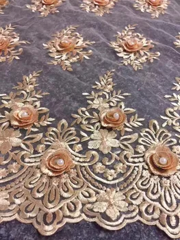 

Hot African French Lace Fabric With Beads 3d Flower Fabric For Women Wedding Dress Nigeria Tulle Lace Fabrics Fushia SH10512