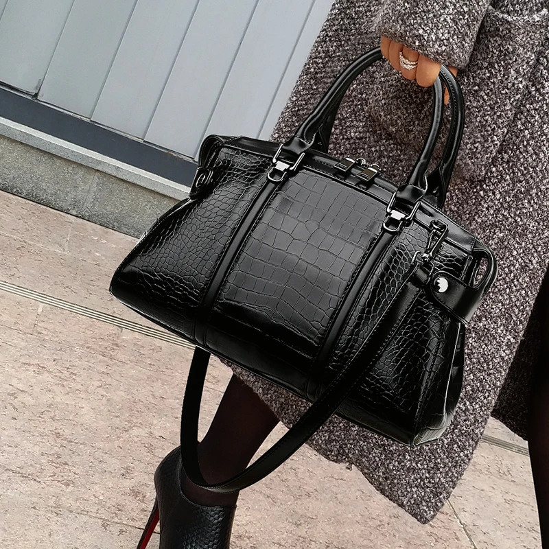 

New fashion luxury simple top handle crocodile pattern leather handbag Shoulder Casual Tote big bag large capacity
