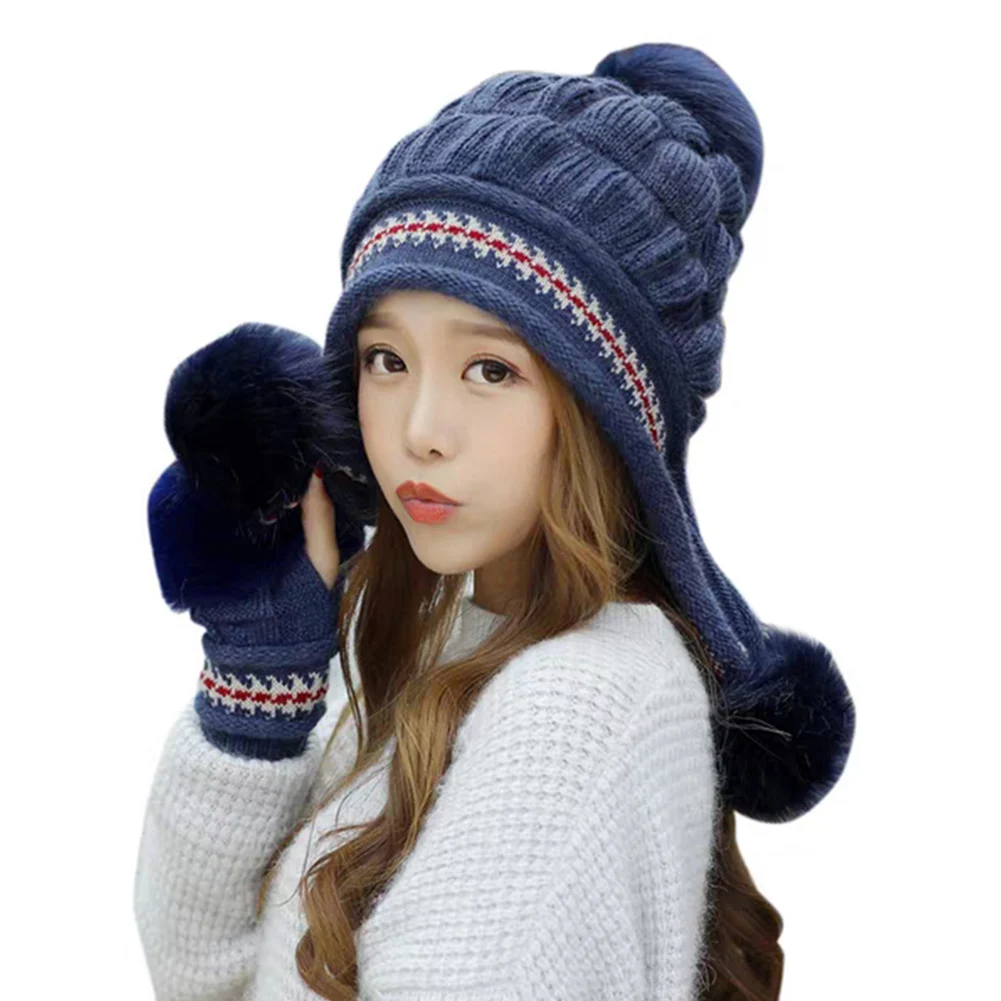Hat Gloves Милая женская вязаная шапка, набор перчаток, Рождественская зимняя теплая утолщенная вязаная шапка TT@ 88 - Цвет: Hat Gloves