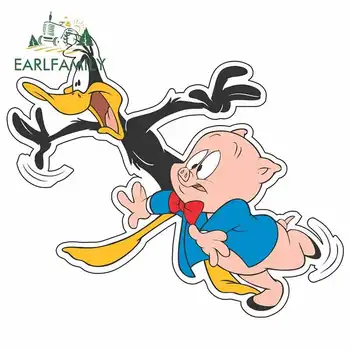 

EARLFAMILY 13cm x 11cm For Looney Tunes Daffy Duck & Porky Pig Personality Creative Stickers Vinyl Sticker Graffiti Stickers