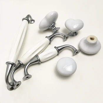 White Ceramic Handle European Dresser Pulls Drawer Pulls Knobs Kitchen Wardrobe Door Cabinet Handle Porcelain Furniture Hardware