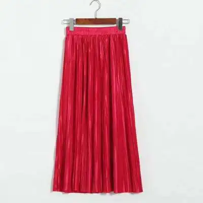 16 Цвета золотого, серебряного цвета Винтаж длинные плиссированные юбки элегантный металлический Jupe женские, с завышенной талией повседневные свободные макси юбки Faldas Saias - Цвет: Red
