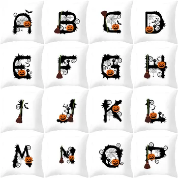 

RULDGEE 1PC Zipper Halloween Letters Cartoon Pumpkin Pattern Pillowcases Square Pillow Case 45*45cm Printed Cushion Covers