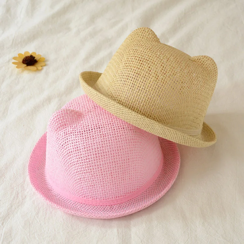 

CHILDREN'S Bucket Hat Summer 2-5-Year-Old Sun-resistant Sunshade Net Cap Versatile Child Bucket Hat Cute Cat Ears Baby Hat