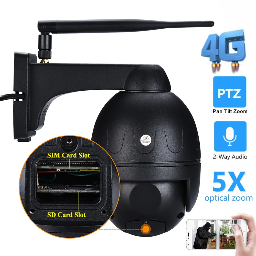 Уличная цилиндрическая камера ПНН HD 1080P 4G 3G MiFi SIM карта ИК 50 м 5 кратный зум
