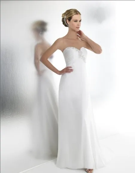 

free shipping 2018 New Chiffon A-line Sweetheart empire waist embroidery train seed beads sequins bridal gown bridesmaid dresses
