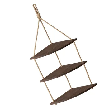 

1pc Household Wall Hanging Shelf Fan-shaped Wall Shelf Hemp Rope Board Solid Wooden Wall Hanging Rack Shelf