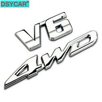 

DSYCAR 1Set 3D Metal V6 4WD Car Side Fender Rear Trunk Emblem Badge Sticker Decals for Highlander Car accessories decorations