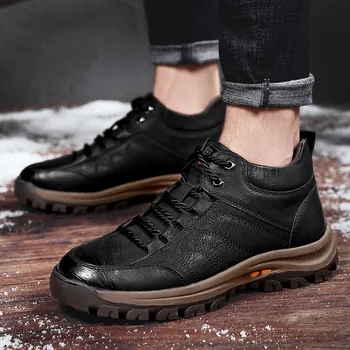 

Men Boots Men Winter Thick Fur Ankle Shoes men lace up Casual Boots plush warm Men Handmade Cow Suede Footwear