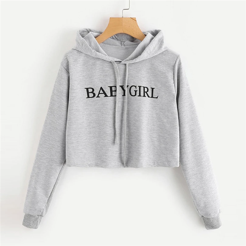Укороченный топ Hoddies Женская Осенняя толстовка с капюшоном и длинным рукавом пуловер с капюшоном с буквами Moletom Feminino J20