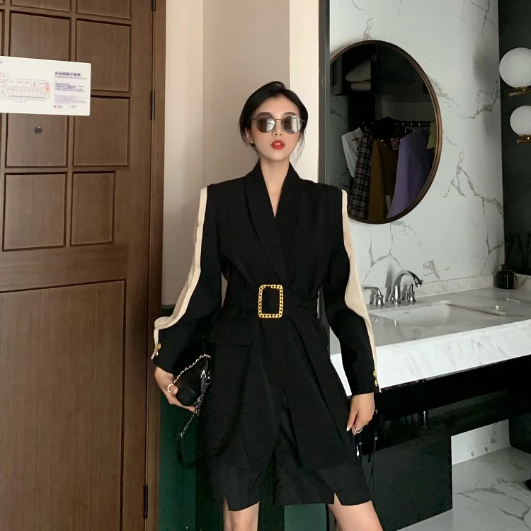 New High Quality Spring Autumn Fashion Blazer Jacket Women Patchwork Belted Style Runway Blazers Coat Ladies Outwear